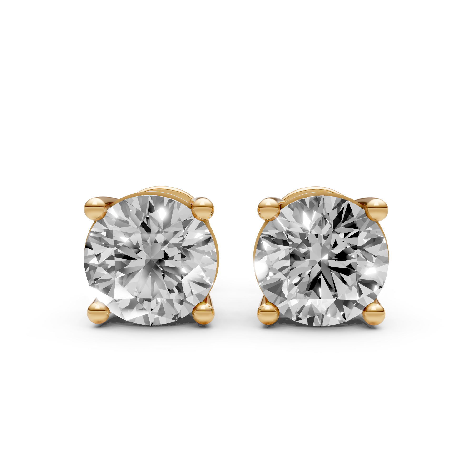 Renée - Round Brilliant Lab Grown Diamond Stud Earrings, Basket Setting - 18K Gold