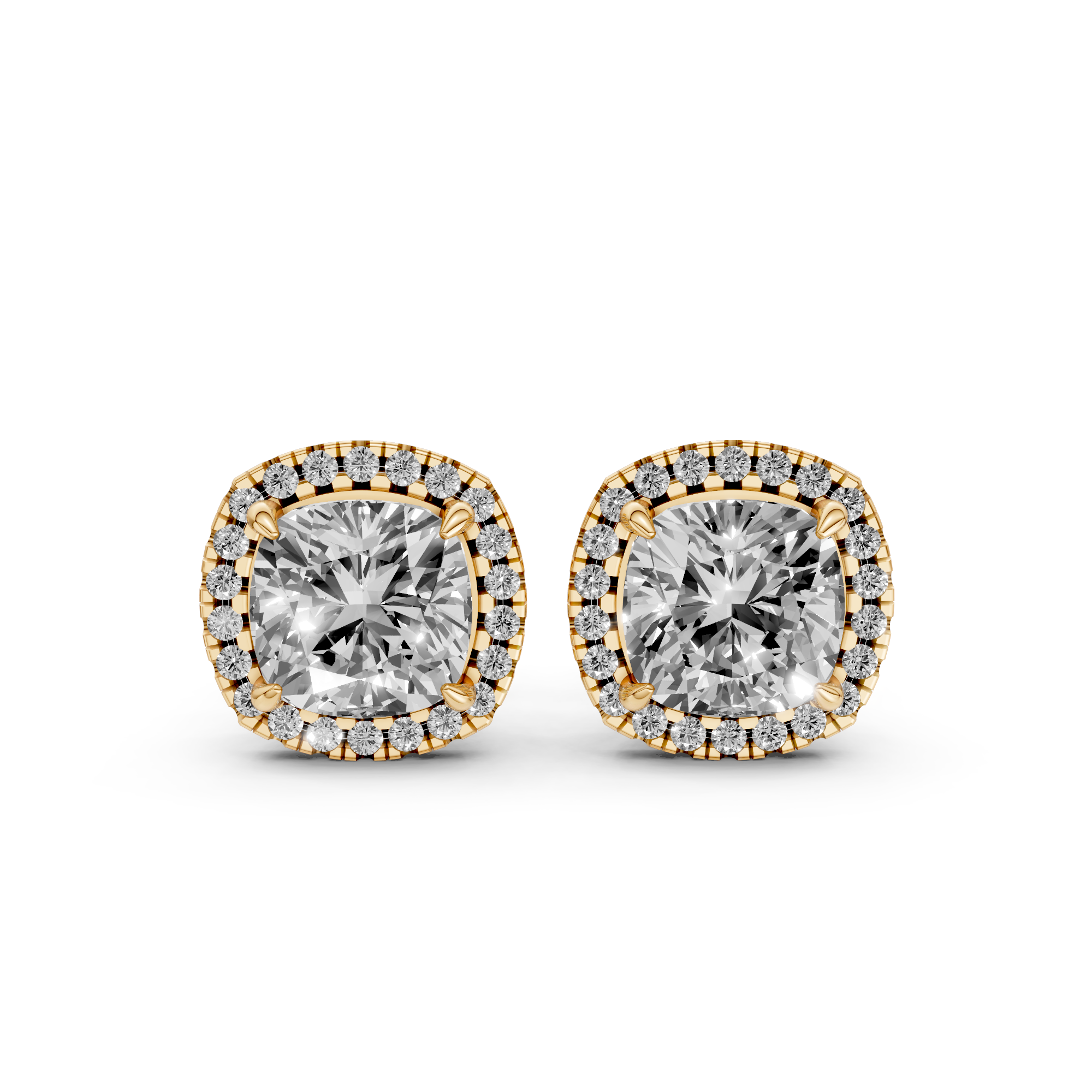 Bibi - In Stock - Cushion Halo Lab Grown Diamond Stud Earrings - 18K Gold