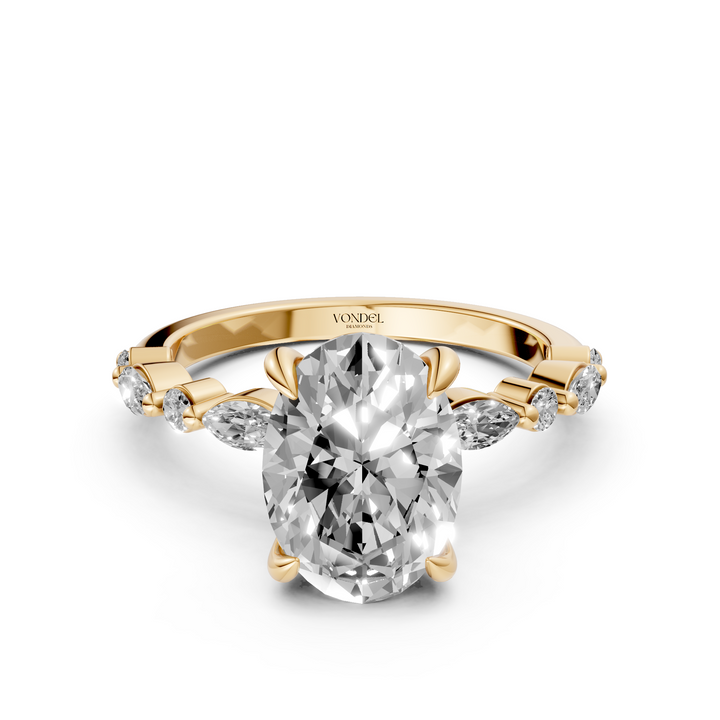 Ovale Solitaire met Marquise Rond Briljant Band - 18K Geelgoud - 2,37 ct