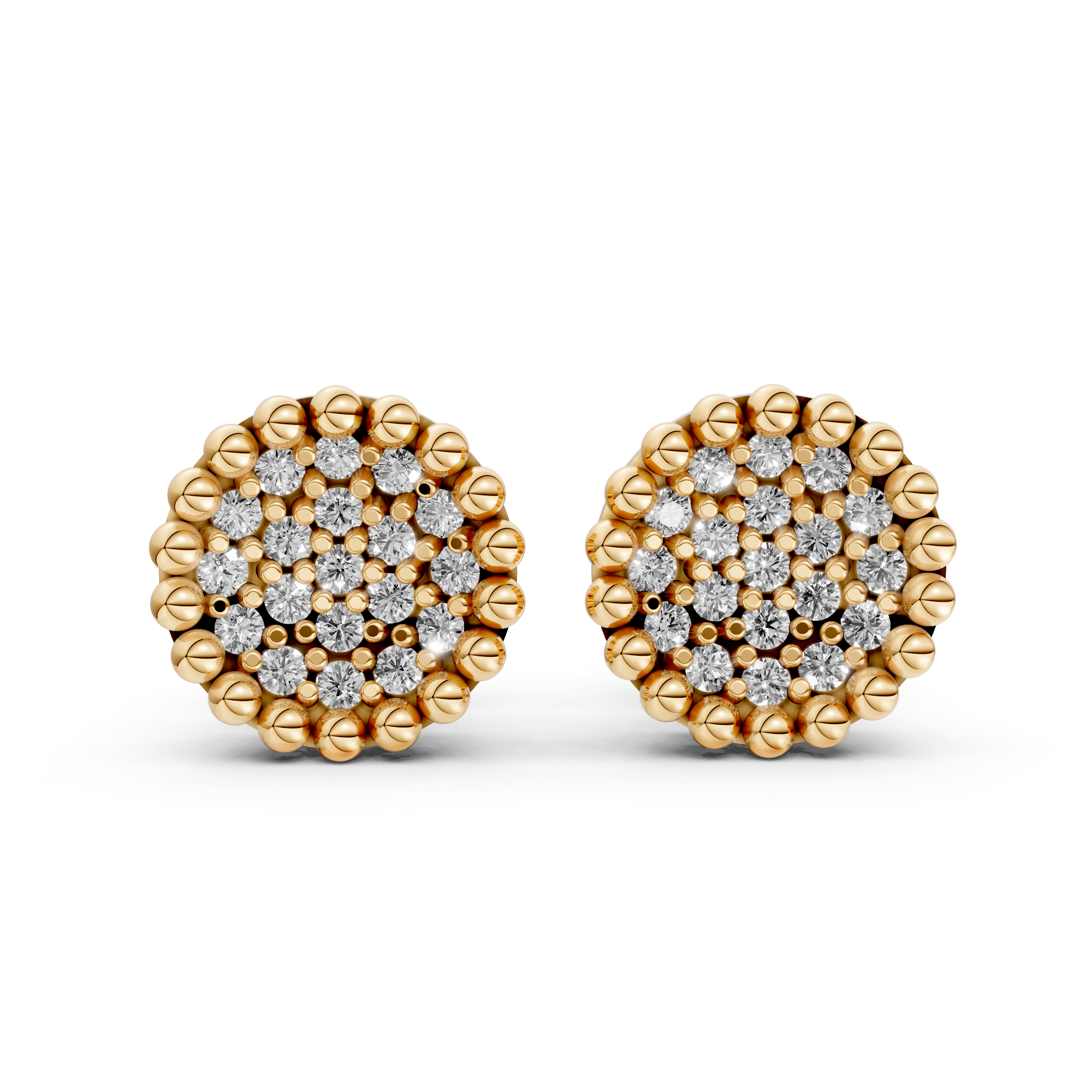 Nadine - In Stock - Round Pave Lab Grown Diamond Stud Earrings with Gold Ball Edge - 18K Yellow Gold - 0,33 ct