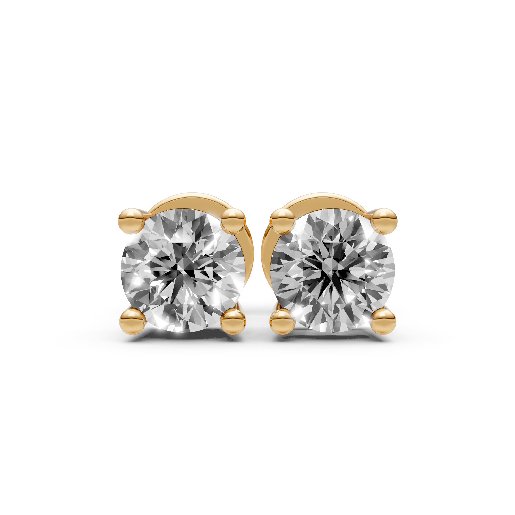 Renée - In Stock - Round Brilliant Lab Grown Diamond Stud Earrings, Basket Setting - 18K Yellow Gold - 2,1 ct