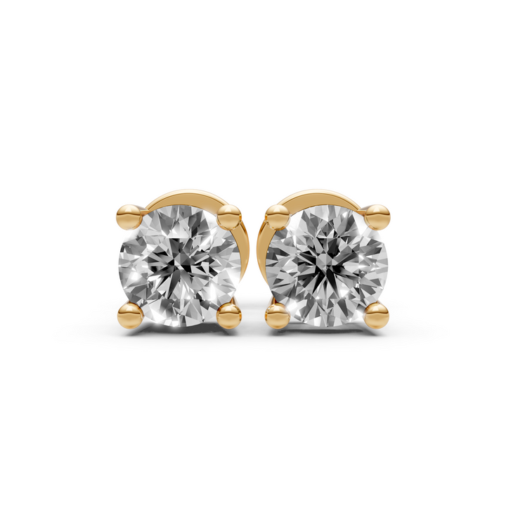 Rond Briljant Stud Oorbellen, Basketzetting - 18K Geelgoud - 2,1 ct