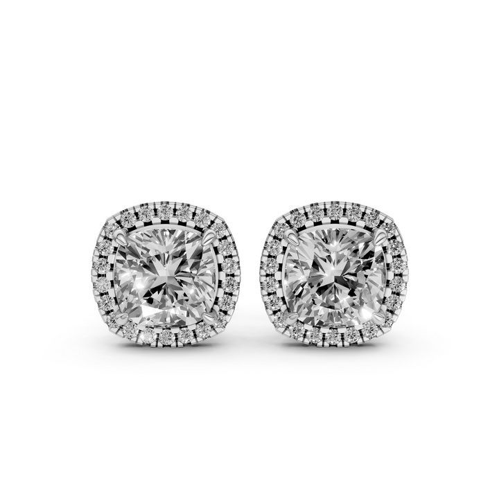 Cushion Halo Stud Oorbellen - 18K Witgoud - 1,05 ct
