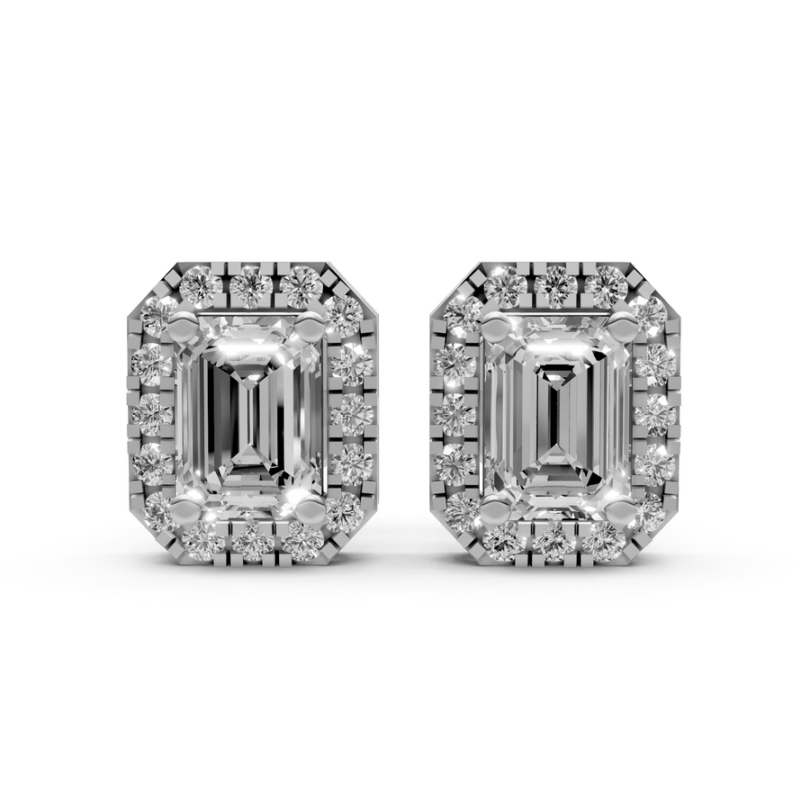Emerald halo stud oorbellen Vondel Diamonds