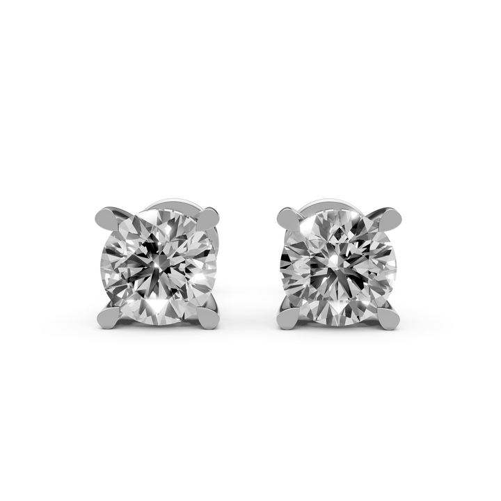 Rond Briljant Stud Oorbellen, Met Dubbele Hidden Halo - 18K Witgoud - 1,28 ct