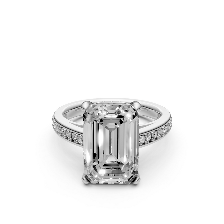 Emerald 5 ct Solitaire Pave Ring - Platina - 5,33 ct