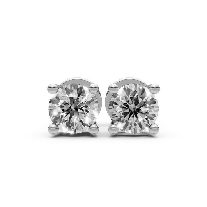 Rond Briljant Stud Oorbellen, Basketzetting - 18K Witgoud - 2,1 ct