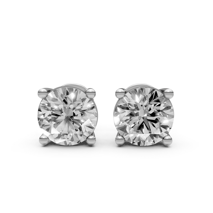 Rond Briljant Stud Oorbellen, Basketzetting Met Schroefsluiting - 18K Witgoud - 4,15 ct