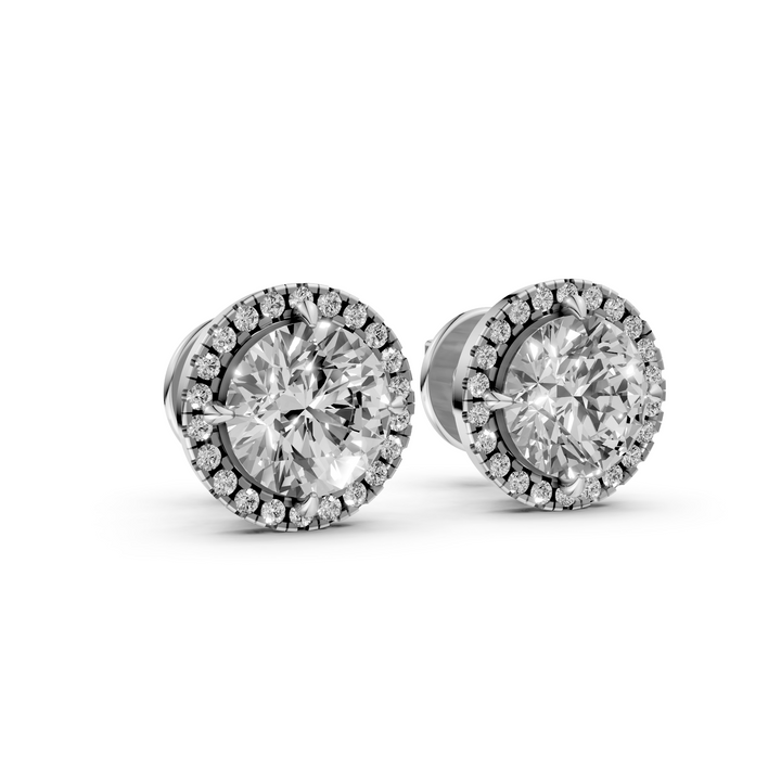 Rond Briljant Halo Stud Oorbellen - 18K Witgoud - 1,13 ct