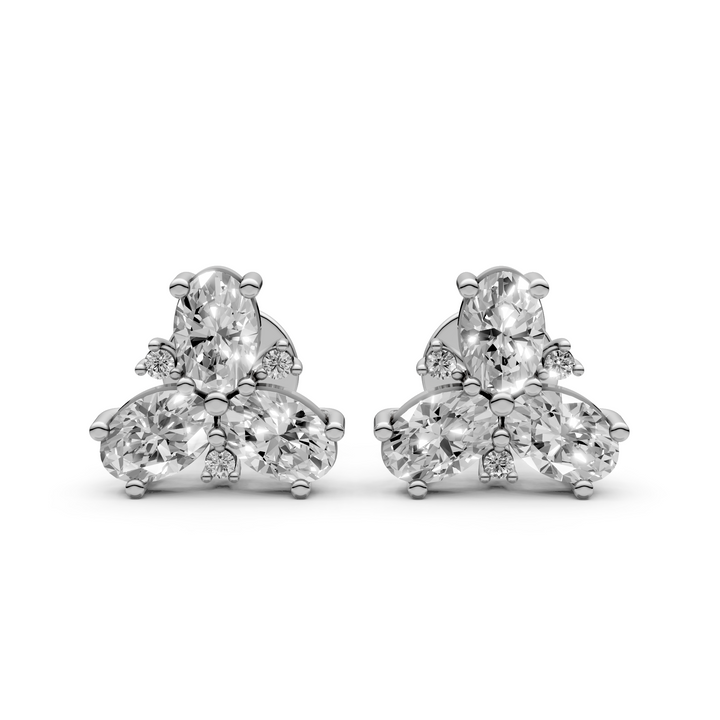 Oval Trilogy Stud Oorbellen - 18K Witgoud - 2,26 ct