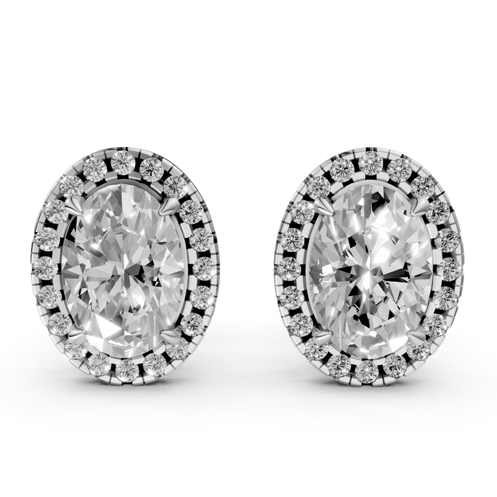 Oval Halo Stud Oorbellen - 18K Witgoud - 1,24 ct