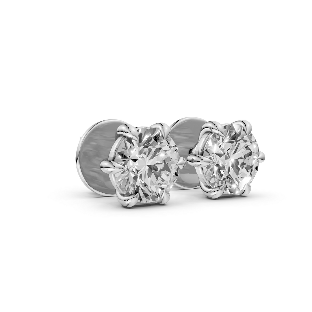 Rond Briljant Stud Oorbellen, Zespootszetting - 18K Witgoud - 2,46 ct