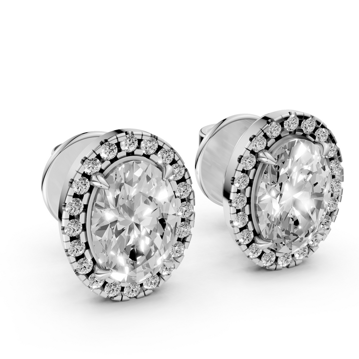 Oval Halo Stud Oorbellen - 18K Witgoud - 1,24 ct
