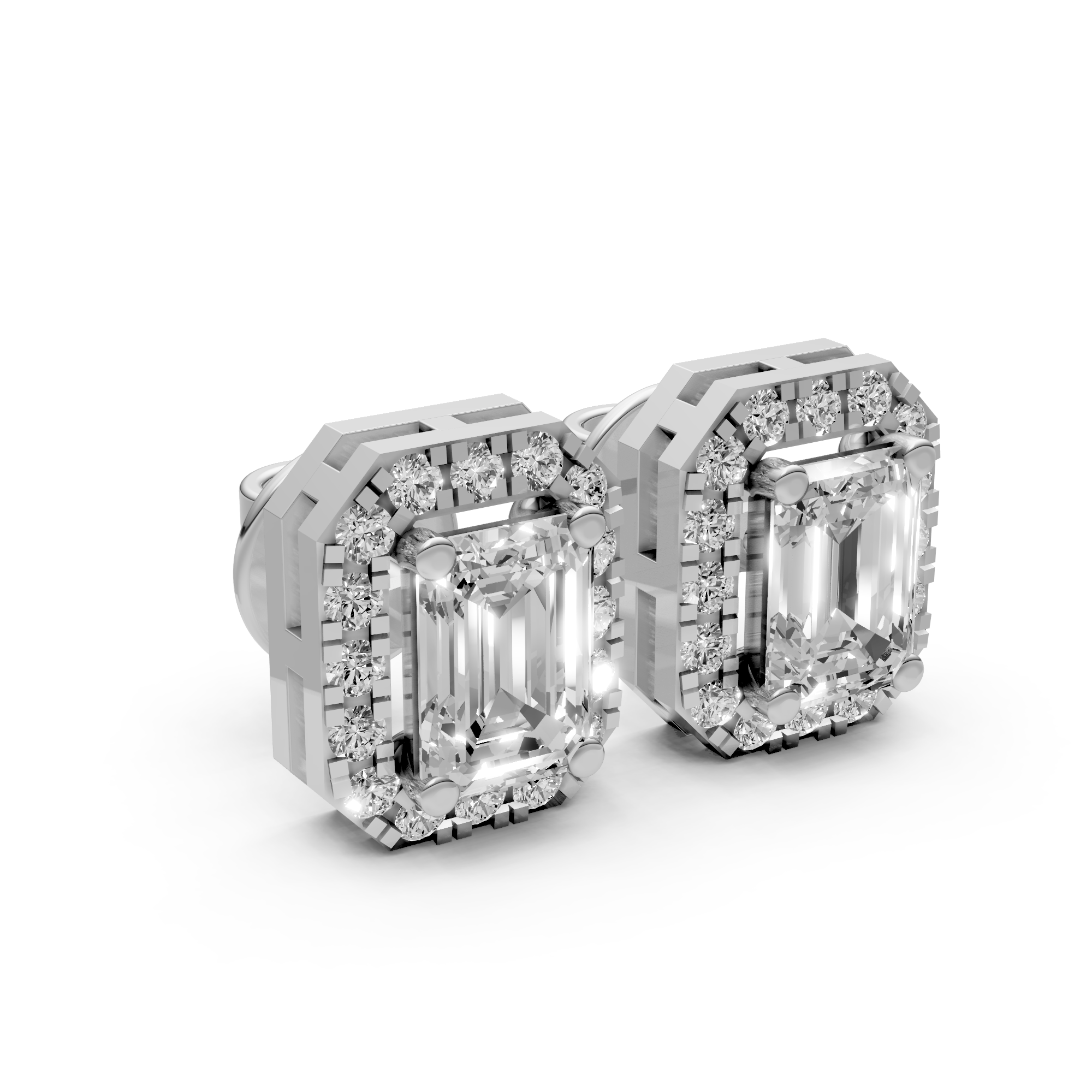 Emerald halo stud oorbellen Vondel Diamonds