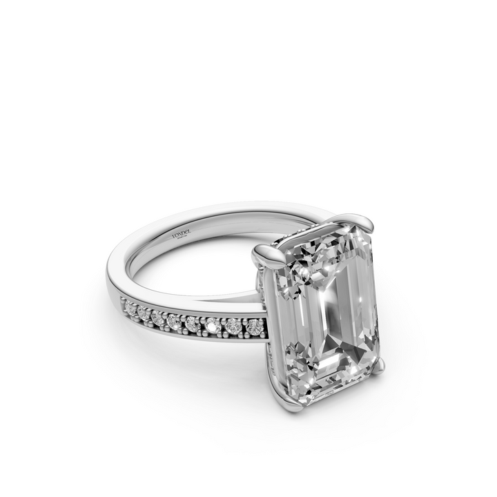 Emerald 5 ct Solitaire Pave Ring - Platina - 5,33 ct
