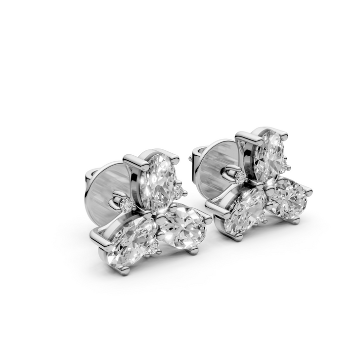 Oval Trilogy Stud Oorbellen - 18K Witgoud - 2,26 ct
