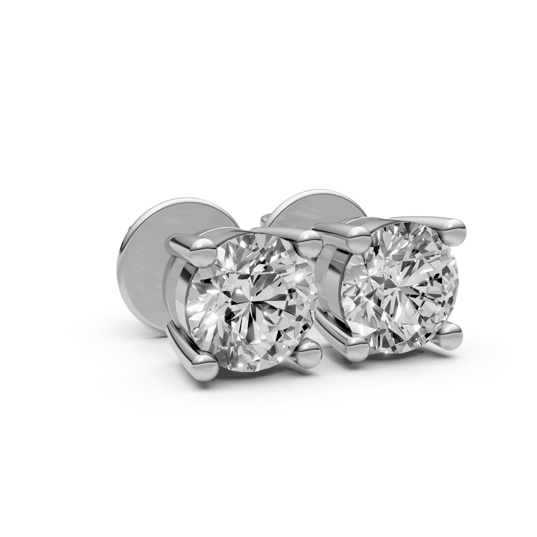 Rond Briljant Stud Oorbellen, Basketzetting - 18K Witgoud - 2,1 ct