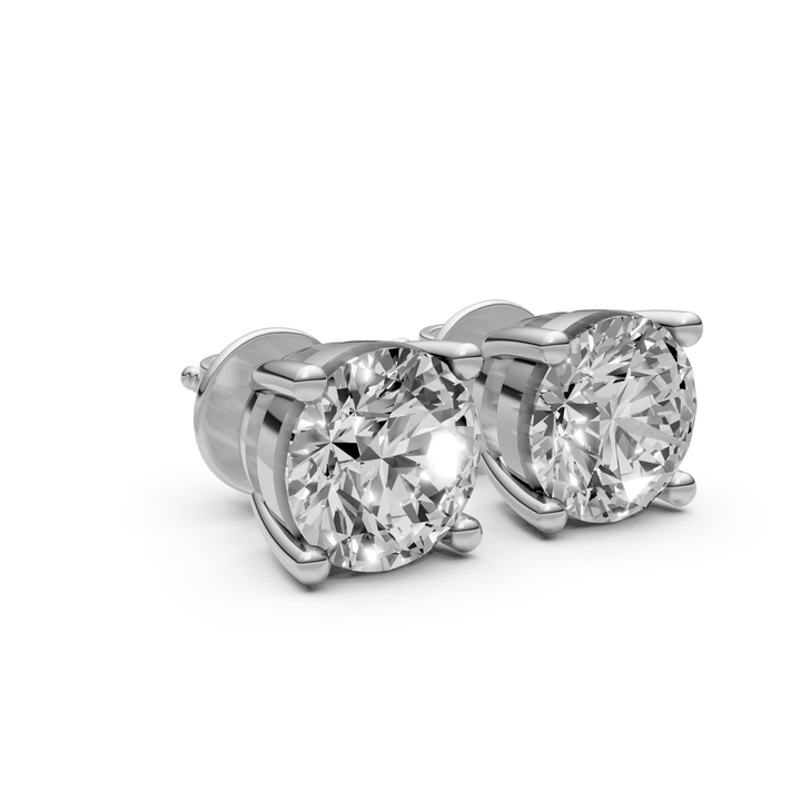 Rond Briljant Stud Oorbellen, Basketzetting Met Schroefsluiting - 18K Witgoud - 4,15 ct