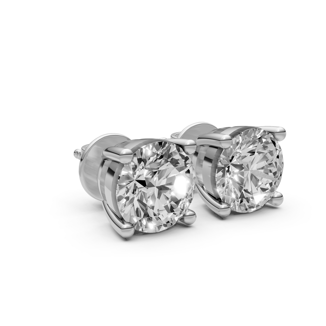 Rond Briljant Stud Oorbellen, Basketzetting - 18K Witgoud - 3,13 ct