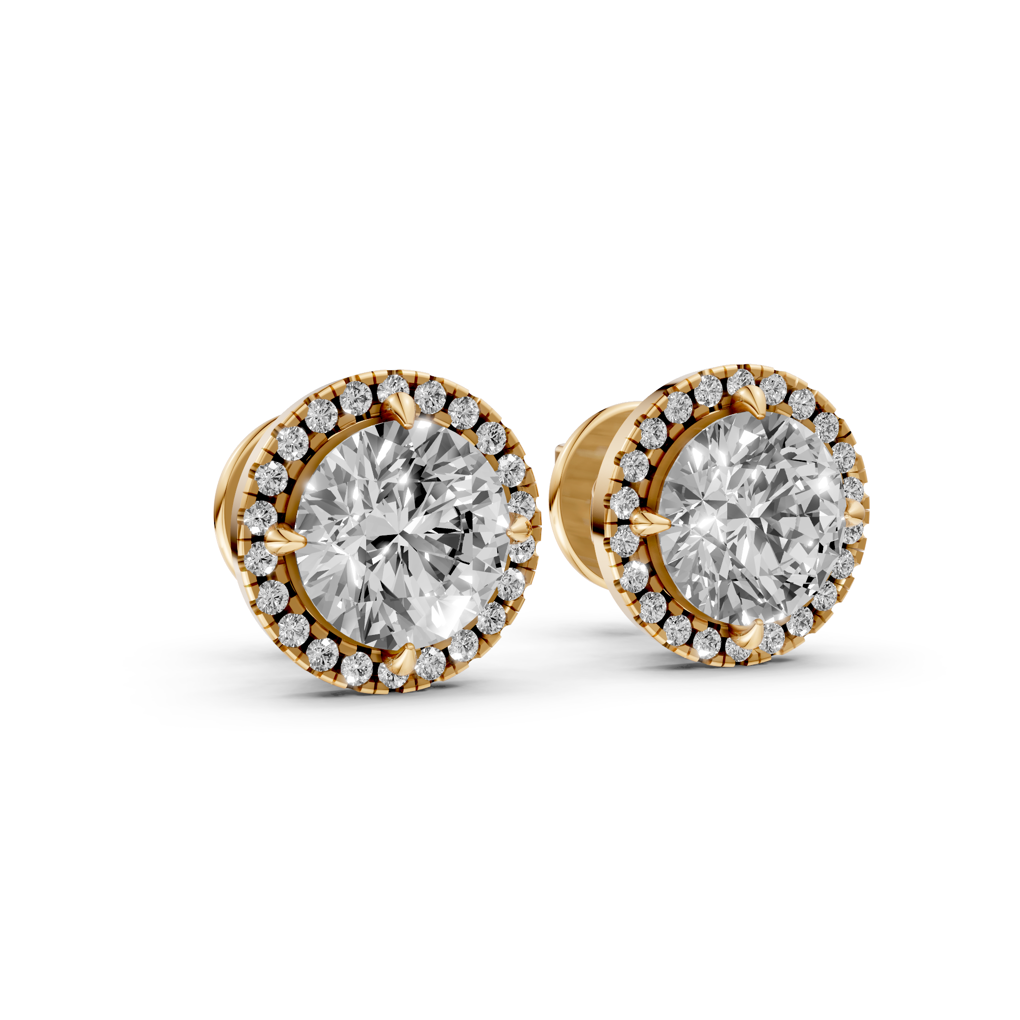 Bibi - In Stock - Round Brilliant Halo Lab Grown Diamond Stud Earrings - 18K Gold - 1.1 ct