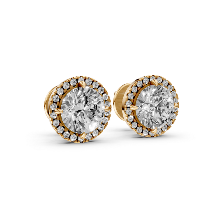 Rond Briljant Halo Stud Oorbellen - 18K Geelgoud - 1,16 ct