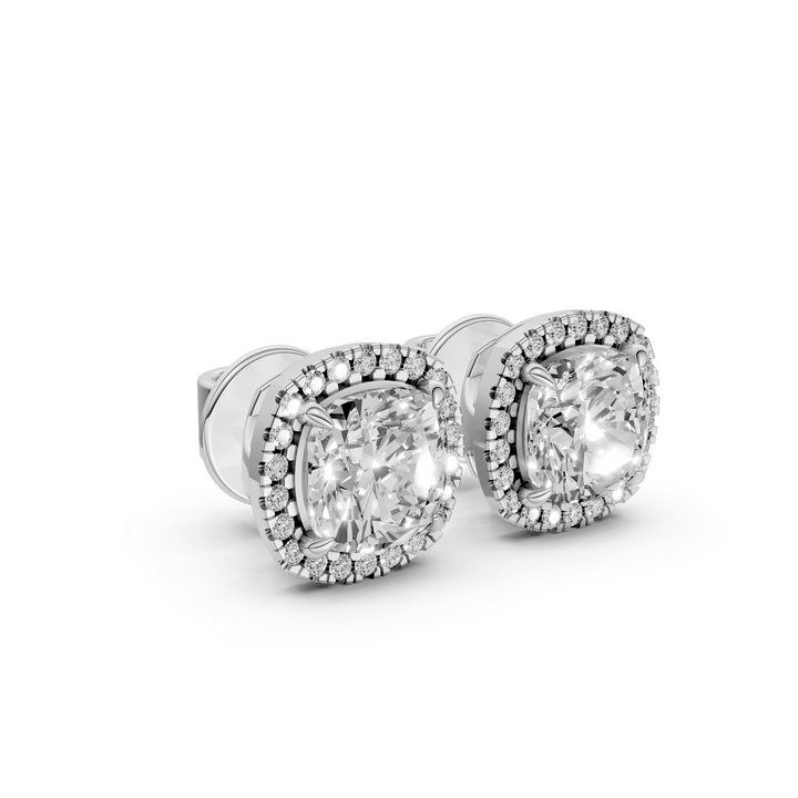 Cushion Halo Stud Oorbellen - 18K Witgoud - 1,05 ct