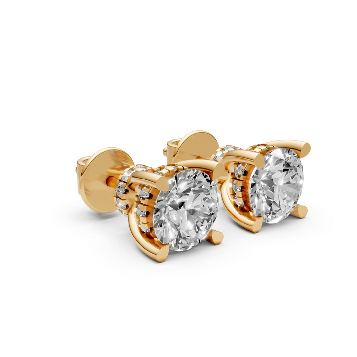 Rond Briljant Stud Oorbellen met Dubbele Hidden Halo - 18K Geelgoud - 2,44 ct
