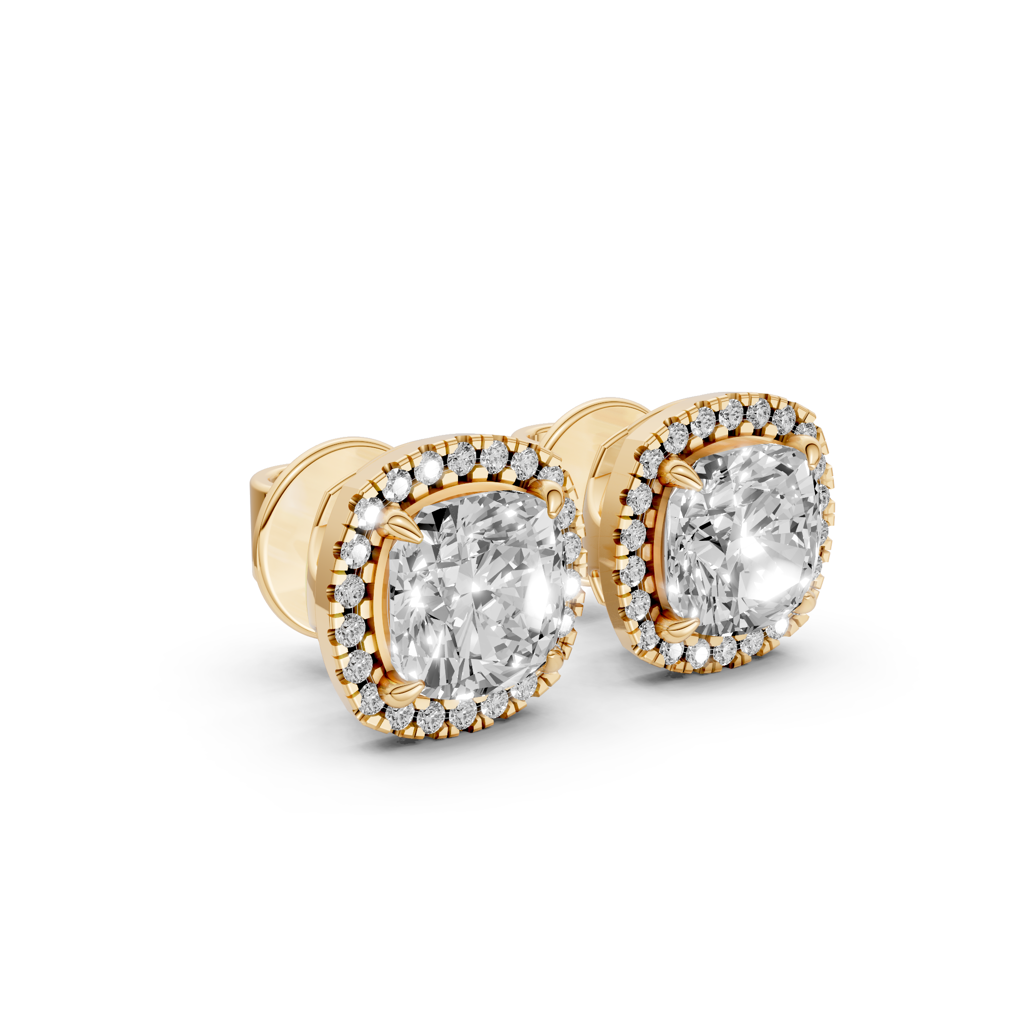 Bibi - In Stock - Cushion Halo Lab Grown Diamond Stud Earrings - 18K Gold