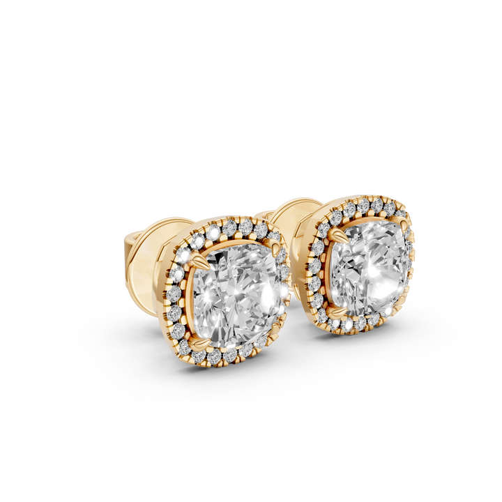 Cushion Halo Stud Oorbellen - 18K Goud