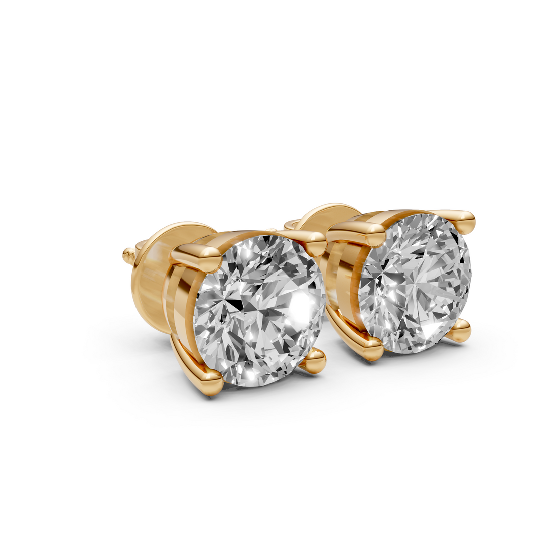 Rond Briljant Stud Oorbellen, Basketzetting - 18K Geelgoud - 3,11 ct