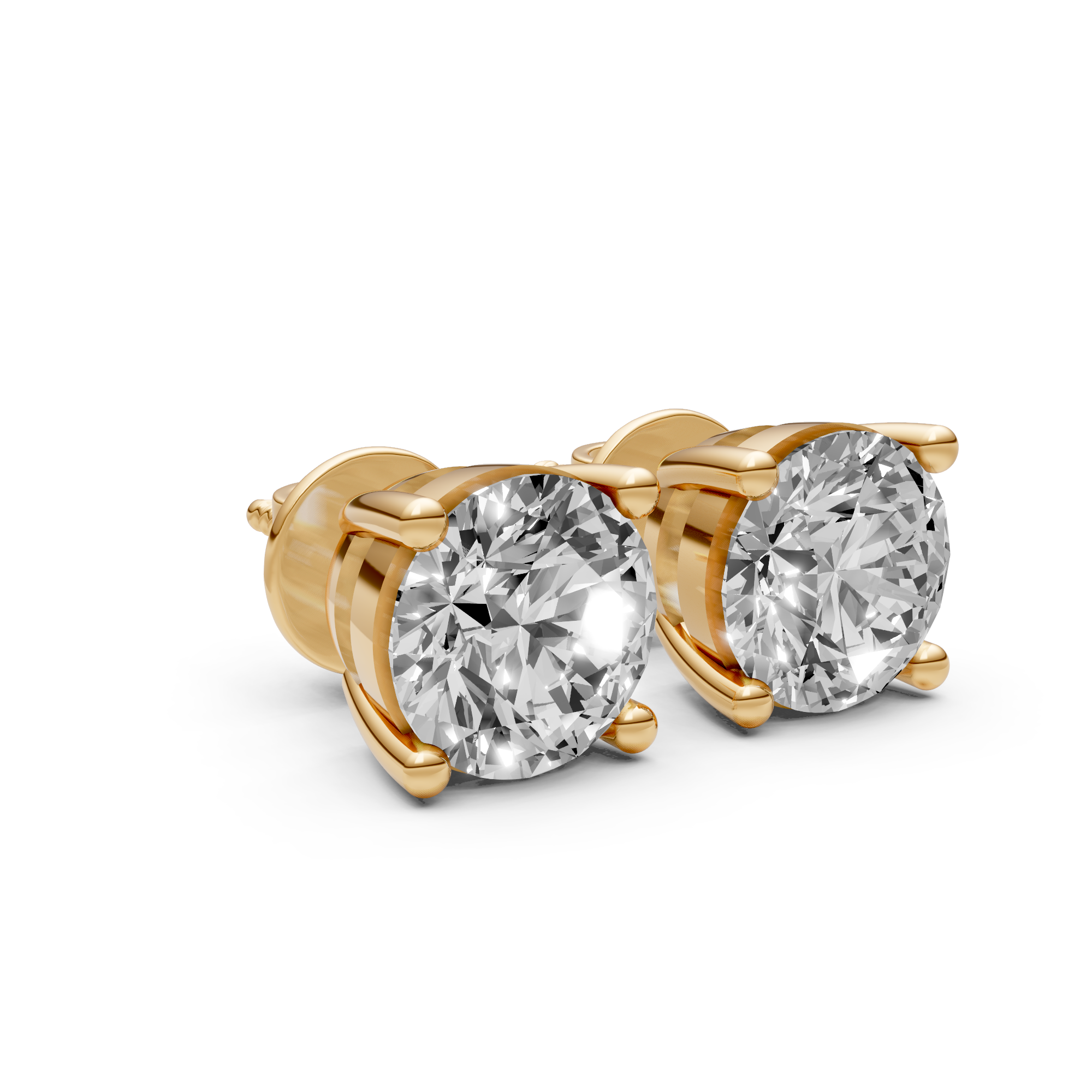 Renée - In Stock - Round Brilliant Lab Grown Diamond Stud Earrings, Basket Setting - 18K Yellow Gold - 3,11 ct