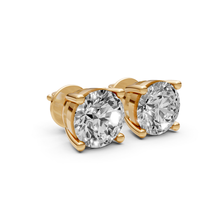 Rond Briljant Stud Oorbellen, Basketzetting - 18K Geelgoud - 3,11 ct