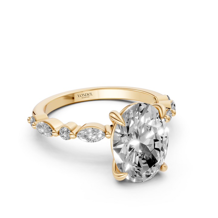 Ovale Solitaire met Marquise Rond Briljant Band - 18K Geelgoud - 2,37 ct