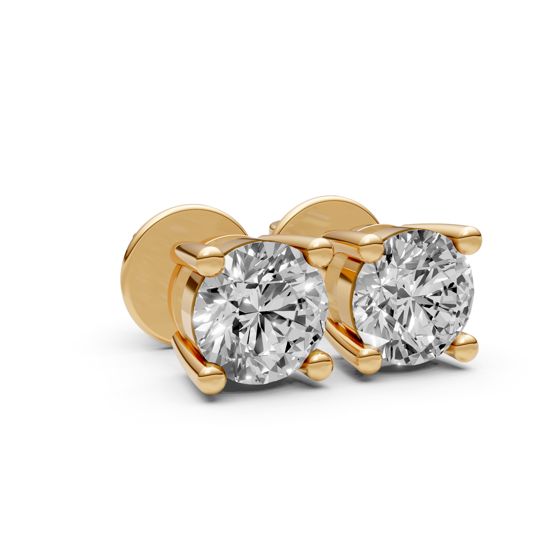 Rond Briljant Stud Oorbellen, Basketzetting - 18K Geelgoud - 2,1 ct