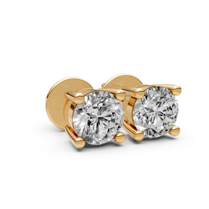 Rond Briljant Stud Oorbellen, Basketzetting - 18K Geelgoud - 2,1 ct