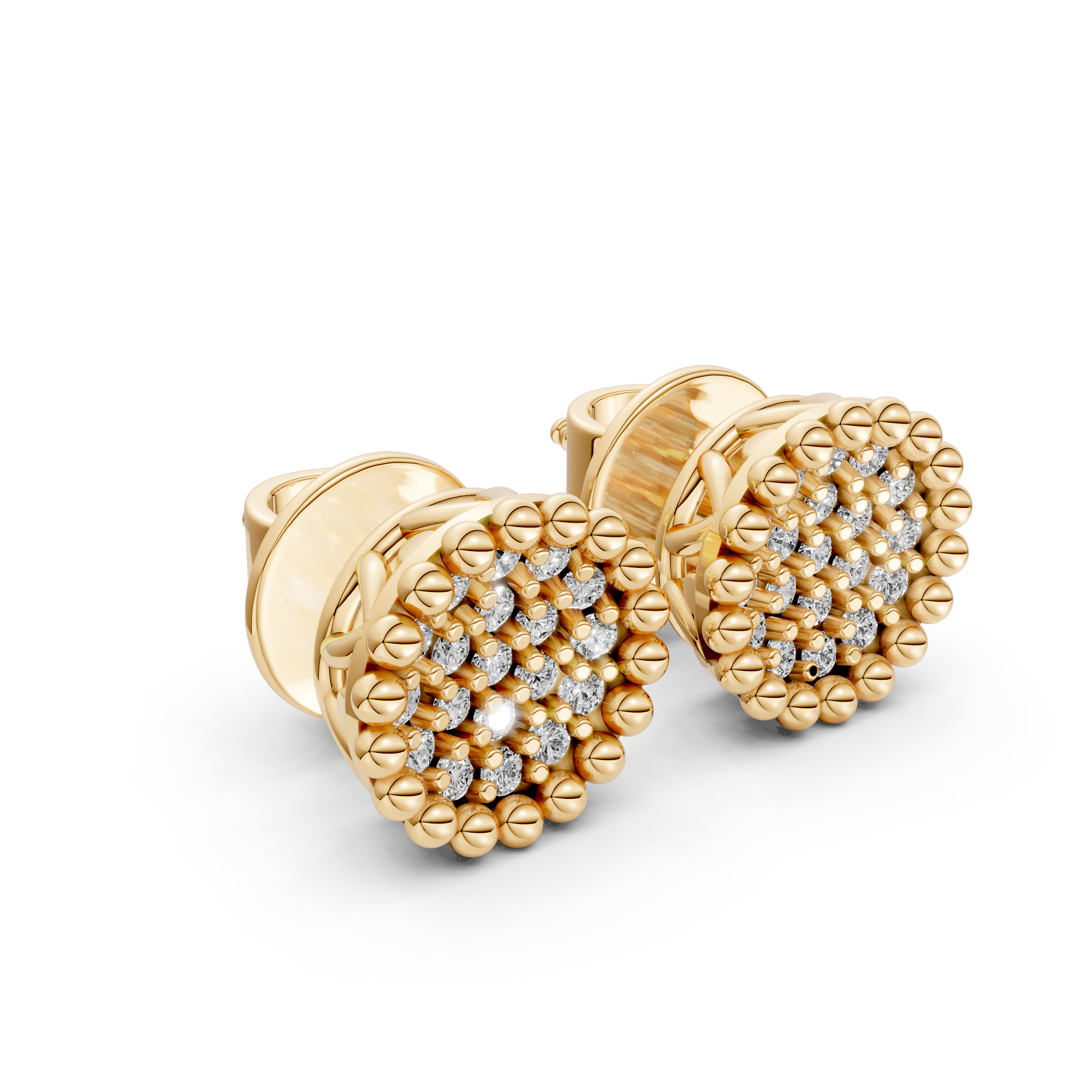Nadine - In Stock - Round Pave Lab Grown Diamond Stud Earrings with Gold Ball Edge - 18K Yellow Gold - 0,33 ct