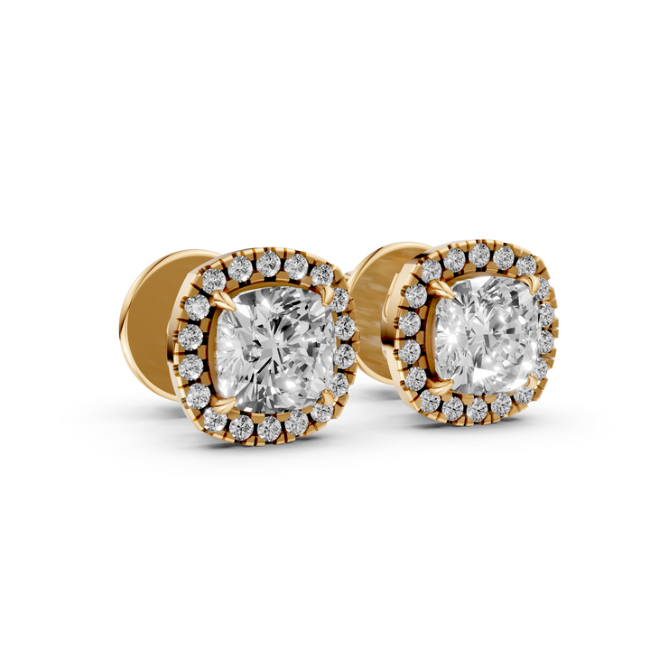 Cushion Halo Stud Oorbellen - 18K Goud