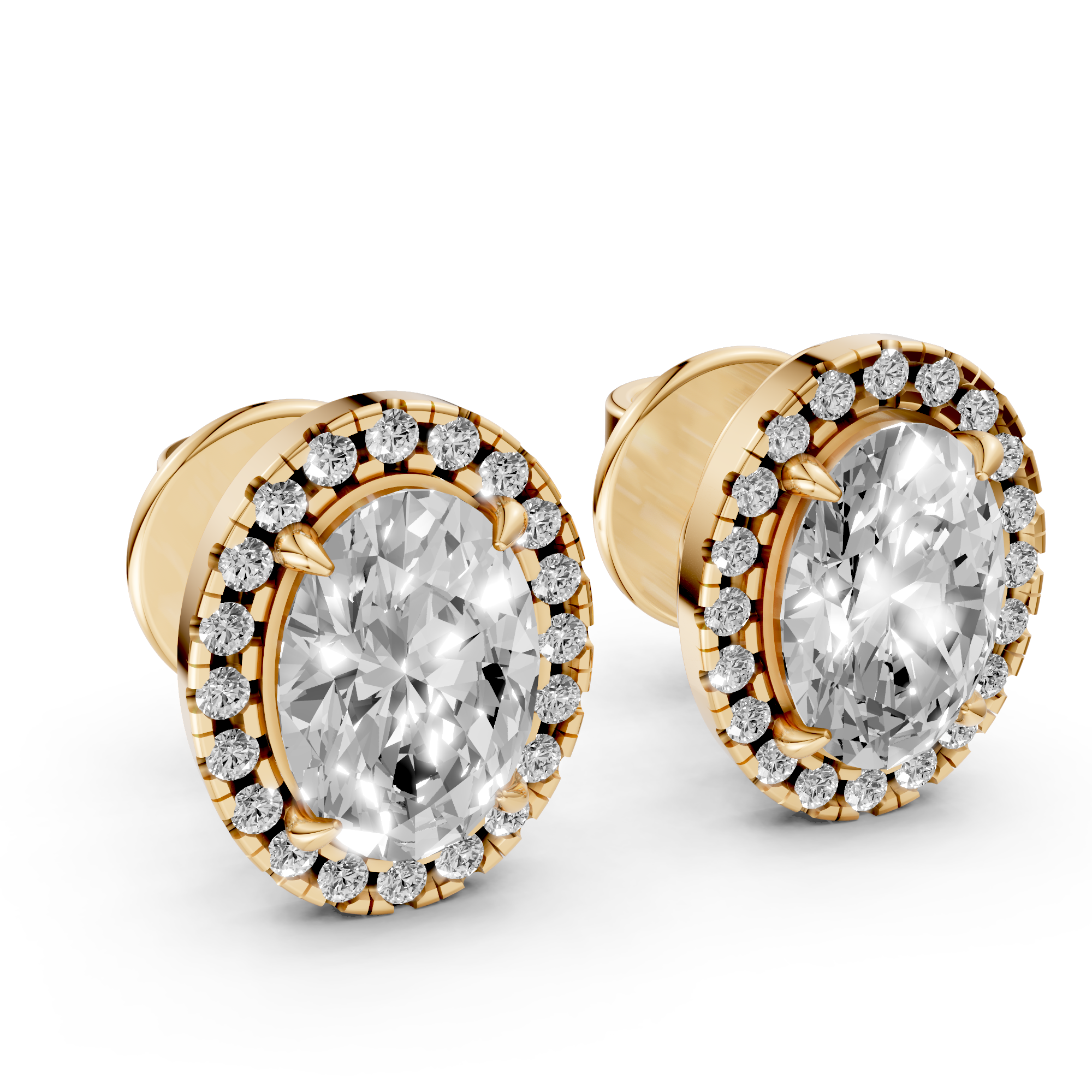 Bibi - In Stock - Oval Halo Lab Grown Diamond Stud Earrings - 18K Yellow Gold - 1,28 ct