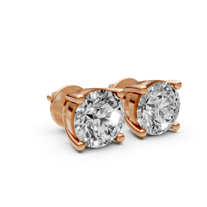 Rond Briljant Stud Oorbellen, Basketzetting - 18K Rosegoud - 3,16 ct