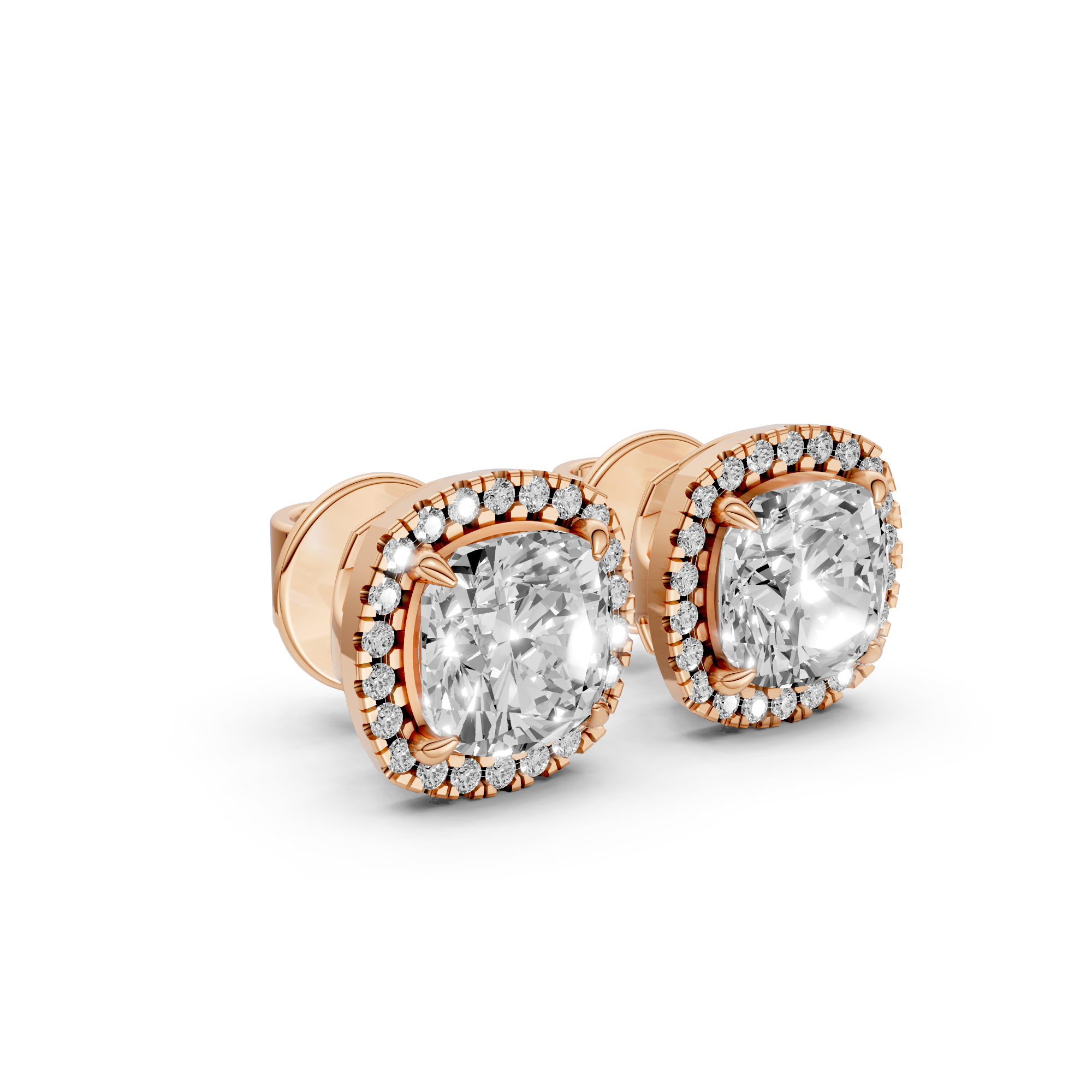 Bibi - In Stock - Cushion Halo Lab Grown Diamond Stud Earrings - 18K Gold