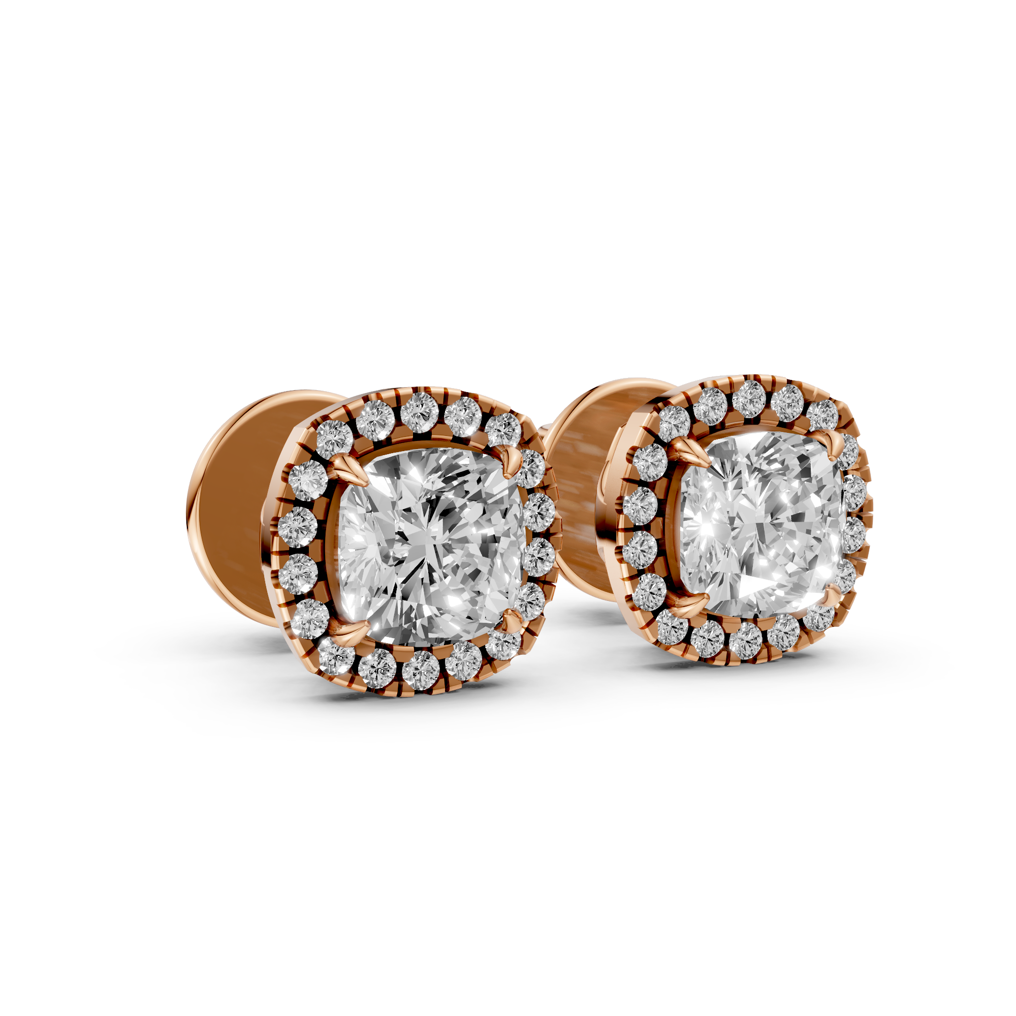 Bibi - In Stock - Cushion Halo Lab Grown Diamond Stud Earrings - 18K Gold