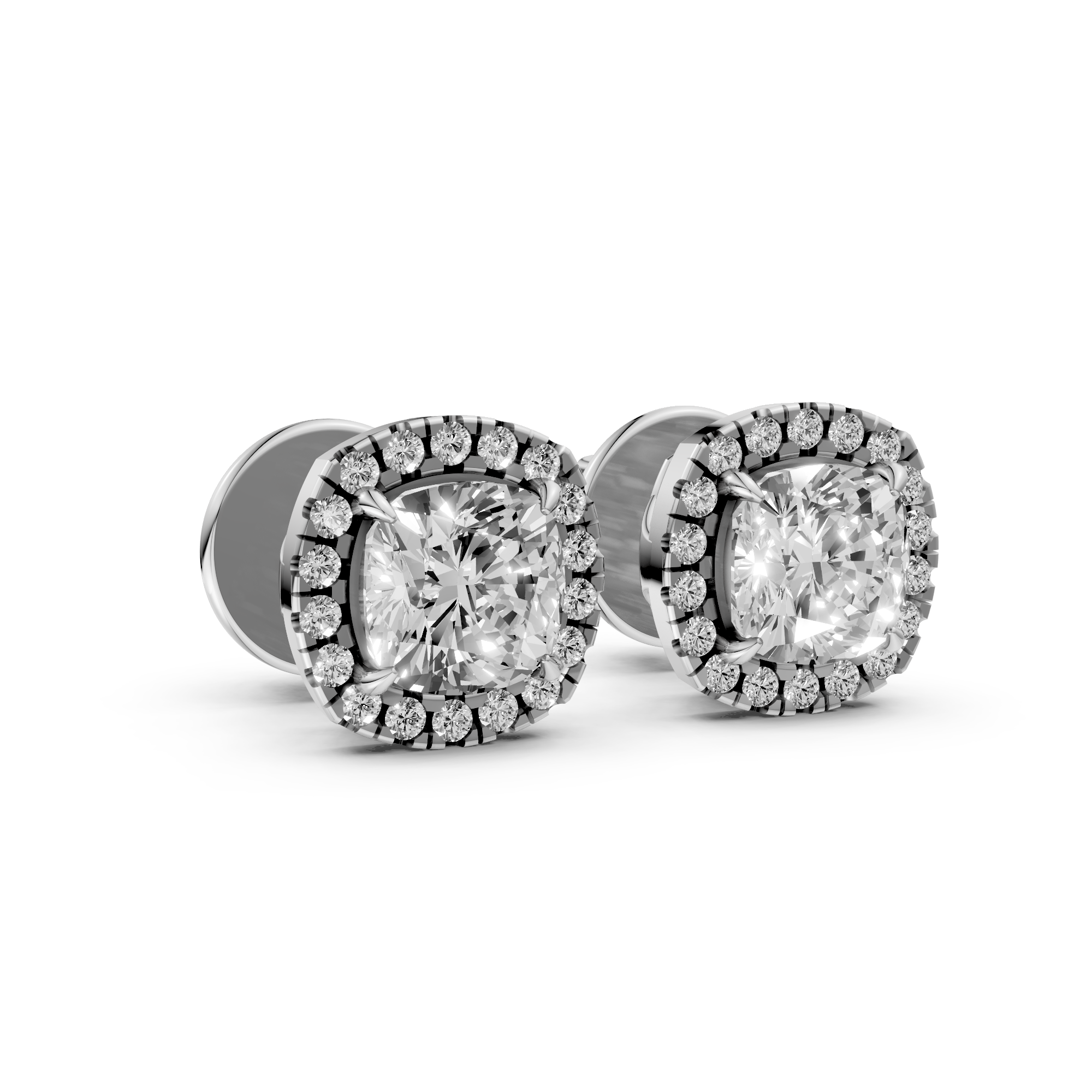 Bibi - In Stock - Cushion Halo Lab Grown Diamond Stud Earrings - 18K Gold