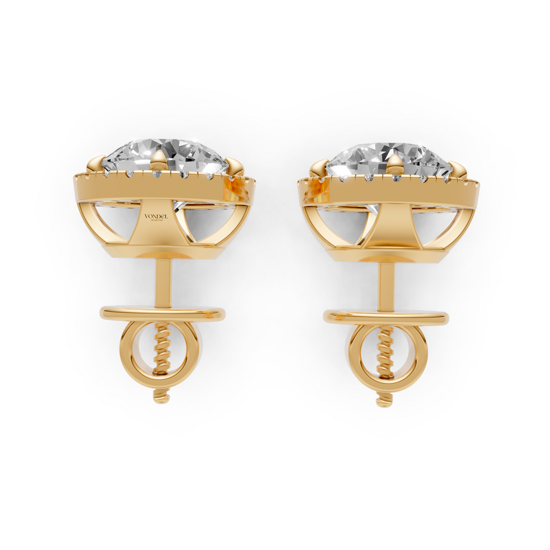 Rond Briljant Halo Stud Oorbellen - 18K Geelgoud - 1,16 ct