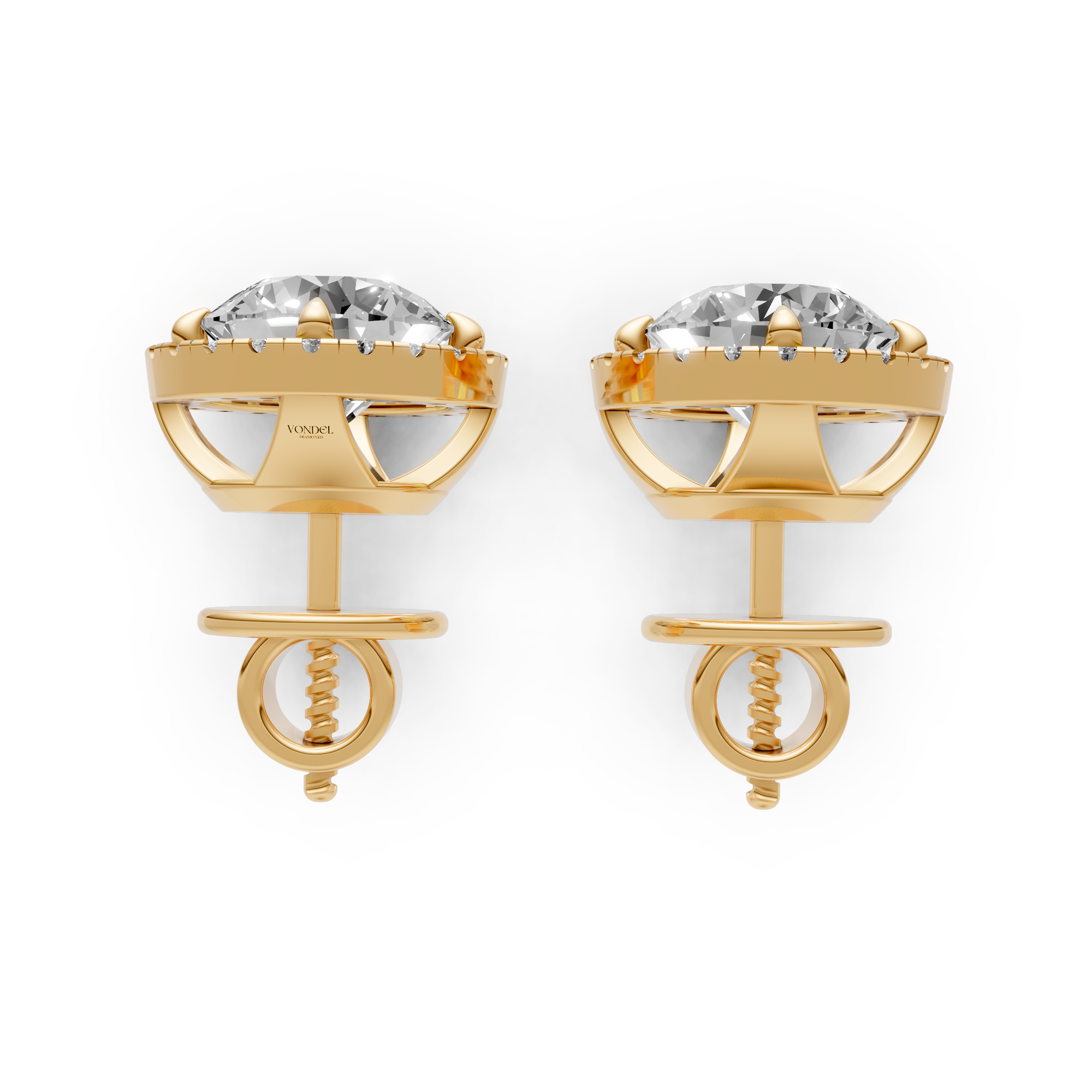 Bibi - In Stock - Round Brilliant Halo Lab Grown Diamond Stud Earrings - 18K Gold - 1.1 ct