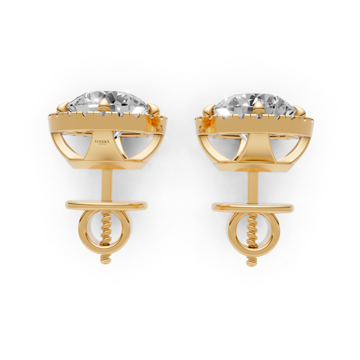 Rond Briljant Halo Stud Oorbellen - 18K Geelgoud - 1,16 ct