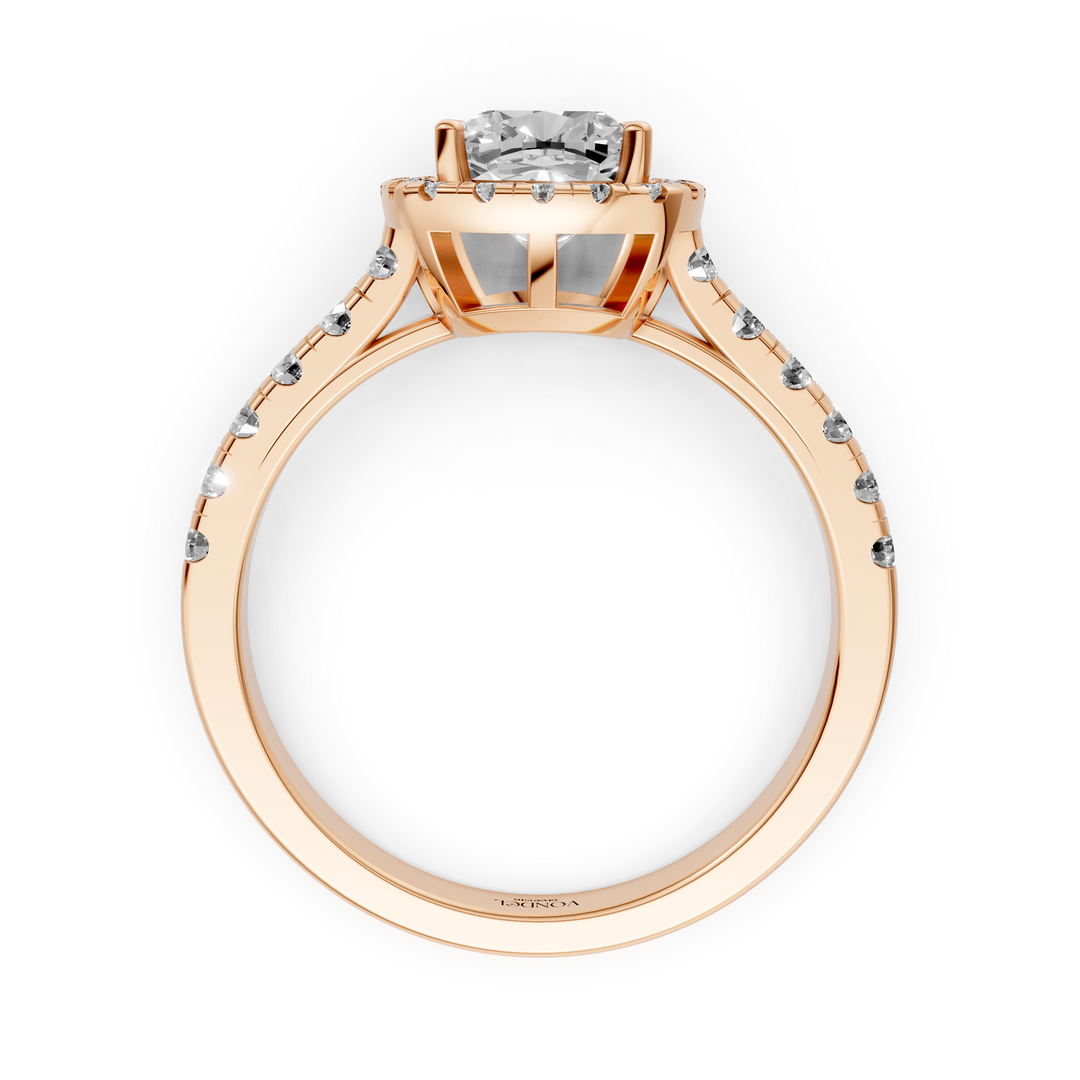 Cushion Halo Ring met Pave Band en Lage Zetting - 1,42 ct