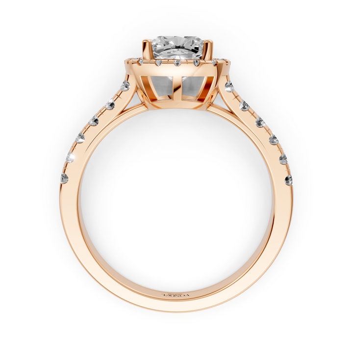 Cushion Halo Ring met Pave Band en Lage Zetting - 1,42 ct