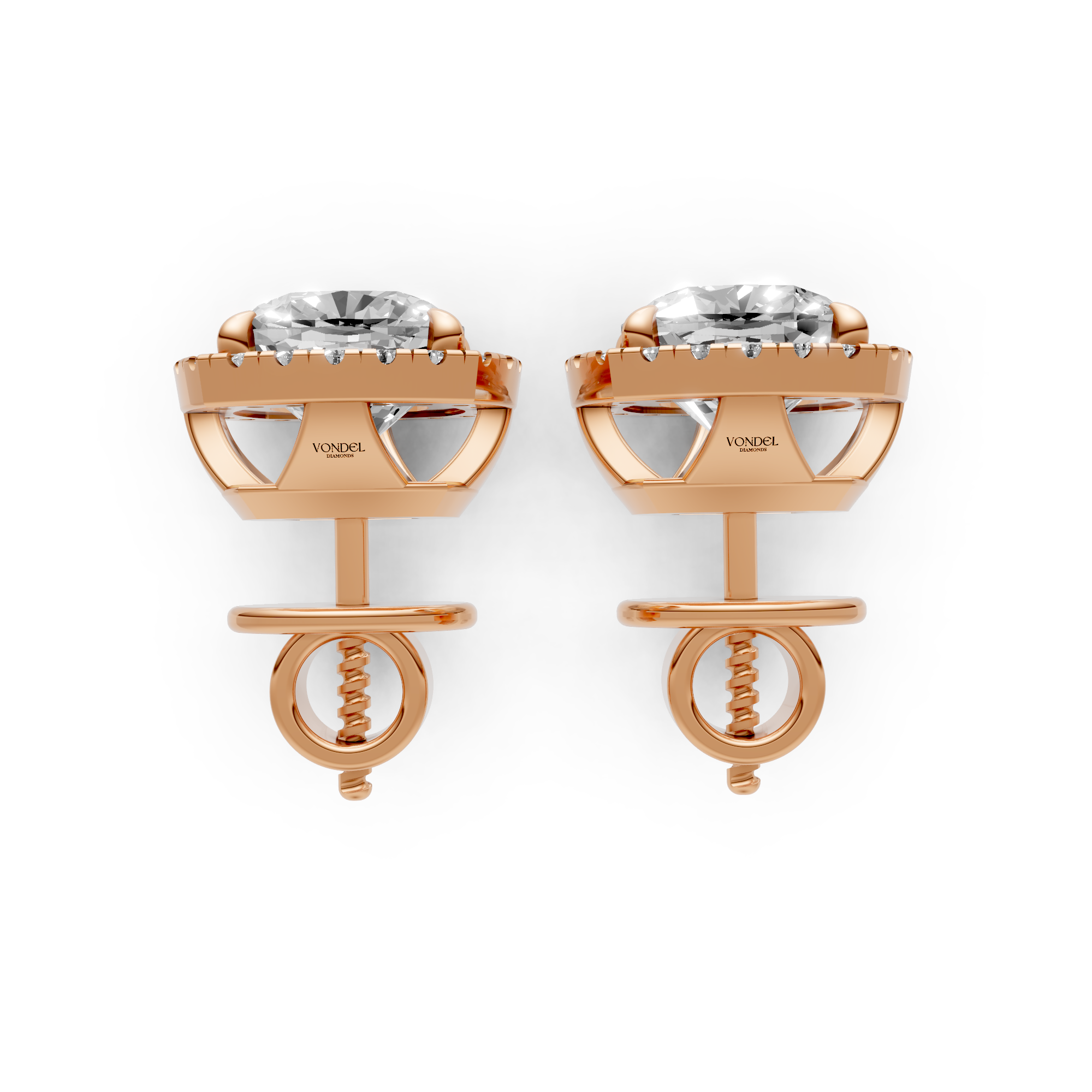 Bibi - In Stock - Cushion Halo Lab Grown Diamond Stud Earrings - 18K Gold