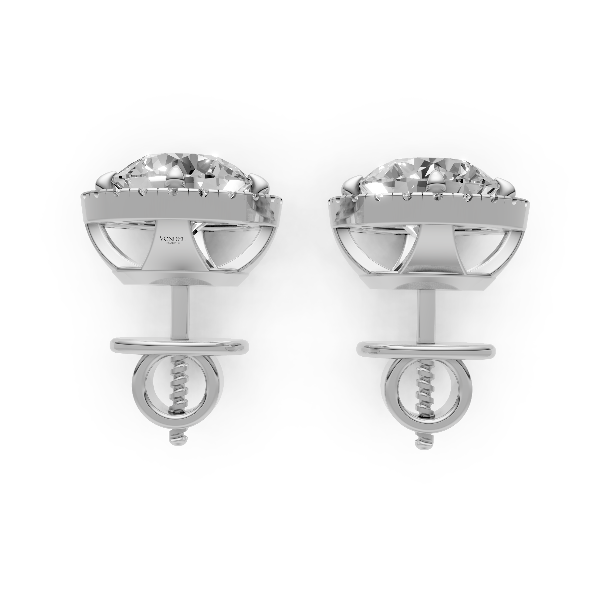 Bibi - In Stock - Round Brilliant Halo Lab Grown Diamond Stud Earrings - 18K Gold - 0,75 ct / 1,79 ct