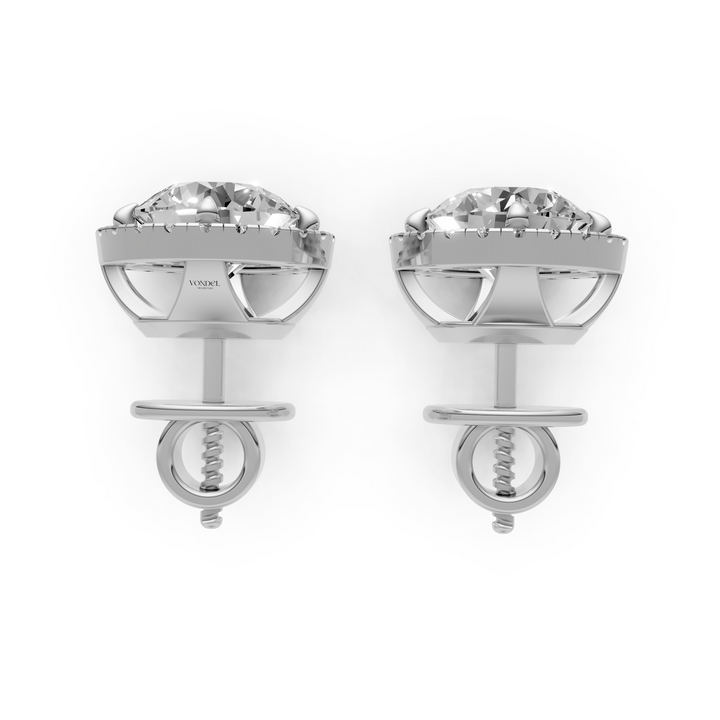 Rond Briljant Halo Stud Oorbellen - 18K Witgoud - 1,13 ct